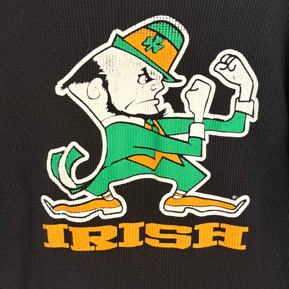 Notre Dame Thermal Shirt Mens M Black Waffle Knit Fighting Irish Leprechaun